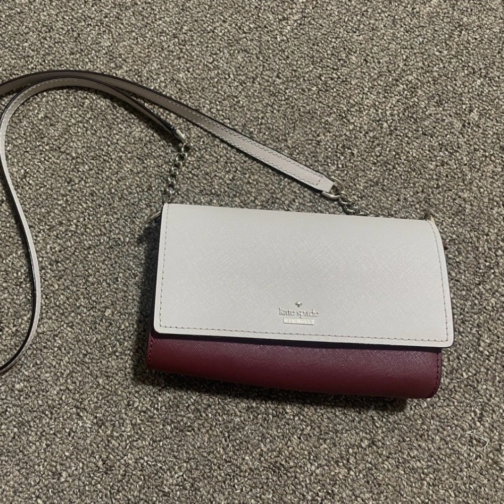 Kate Spade NY Cameron Small Flap Crossbody Cream/Burgundy Gold Chain & Accents